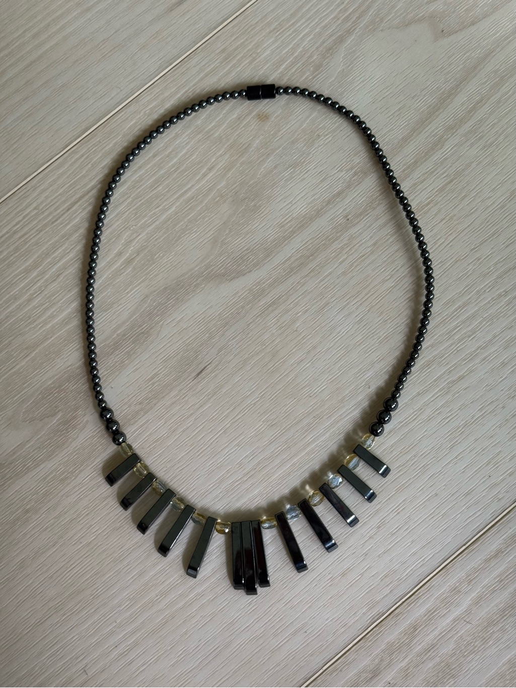 Black Hematite Bar Pendant Necklace Magnetic Clasp